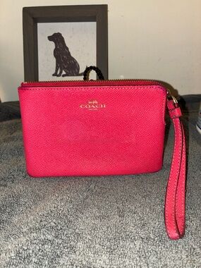Coach Hot Pink Saffiano Leather Wristlet